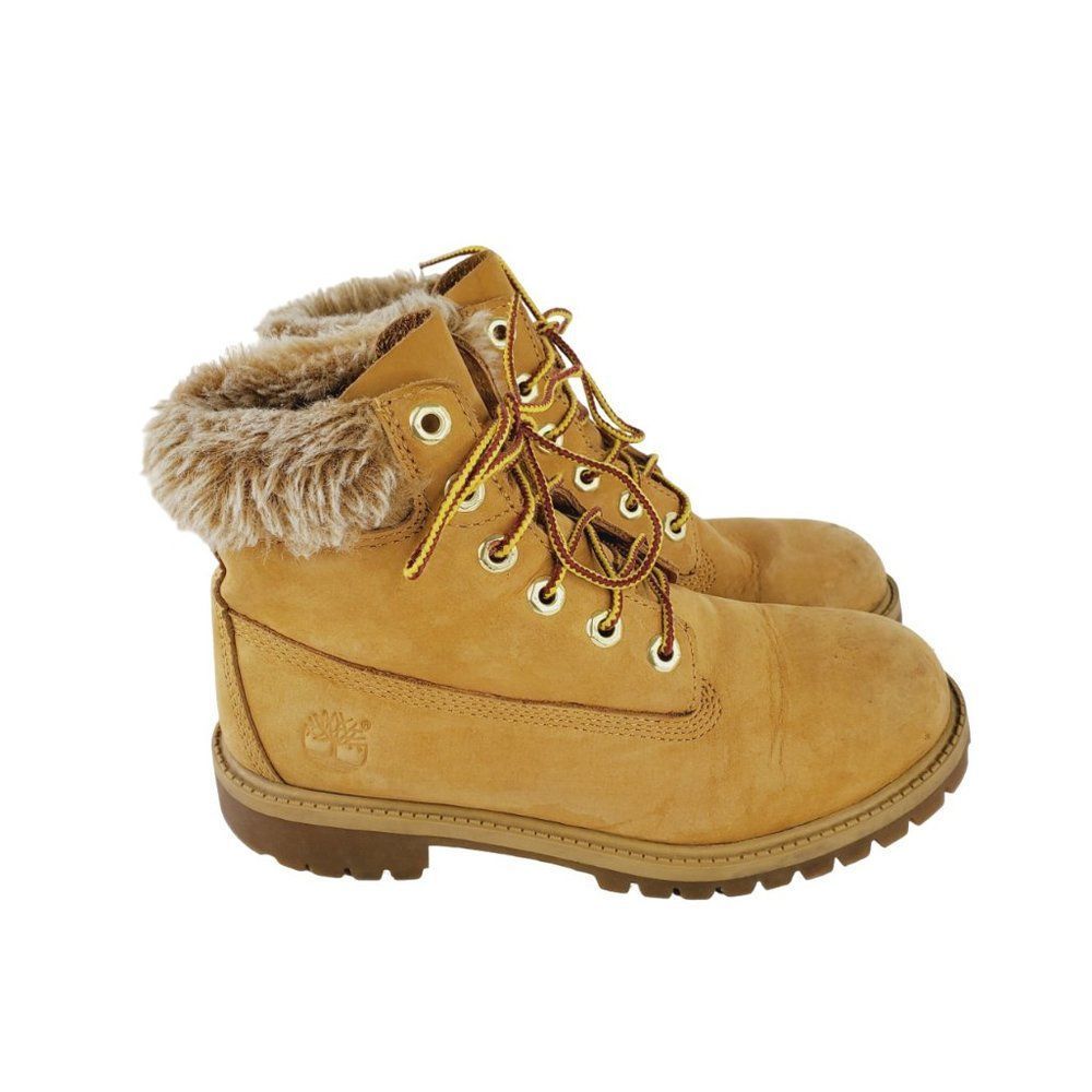 Timberland Girls Wheat Premium 6 inch Waterproof Faux Fur Winter Boots Size US 4